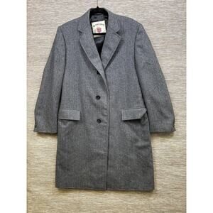 Vintage Alpacuna Coat Mens Large Gray Wool Herringbone Overcoat Hughes & Hatcher